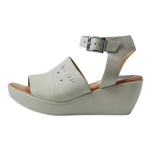 Miz Mooz Leather Striking Ankle-Strap Wedges in Color: Linen. Size 8.5.